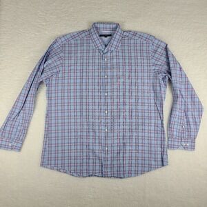 Ben Sherman Shirt Mens XL 17.5 34/35 Blue Red Plaid Dress Button‎ Up